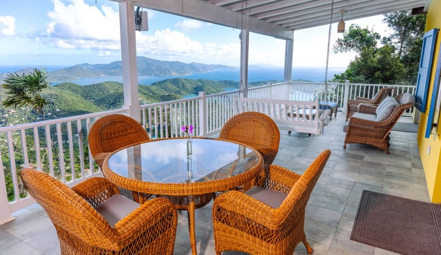 Perfect single level family villa with spectacular 180 degree BVI island view. in St. John