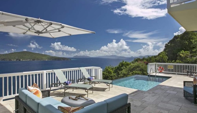 Cliff-side 5BR villa - stunning down-island views & 5 mins from Magen`s Bay! in St. Thomas