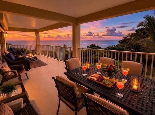 Two-story villa with an ocean view from the pool in Charlotte Amalie